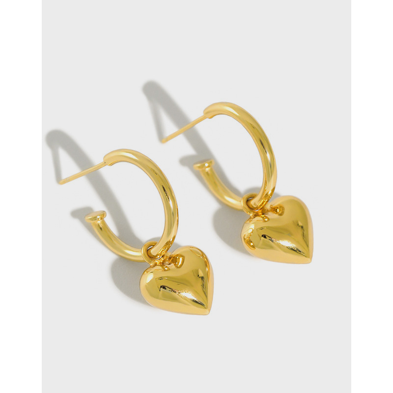 Custom Designer Heart charm Drop 925 sterling silver Gold Plated Drop earrings(图1)