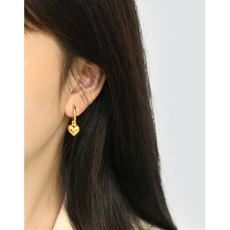 Custom Designer Heart charm Drop 925 sterling silver Gold Plated Drop earrings(图3)