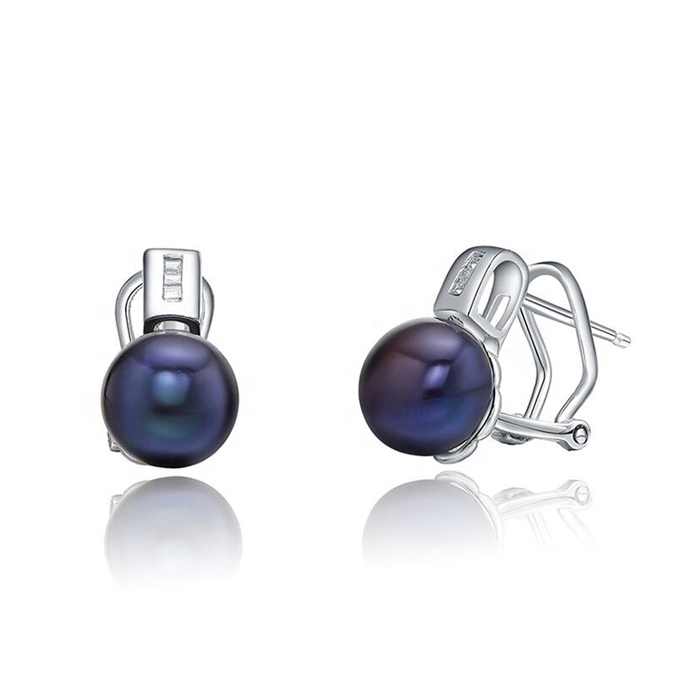  fresh water black pearl zircon 925 sterling silver classic luxury high quality gift jewelry set (图4)
