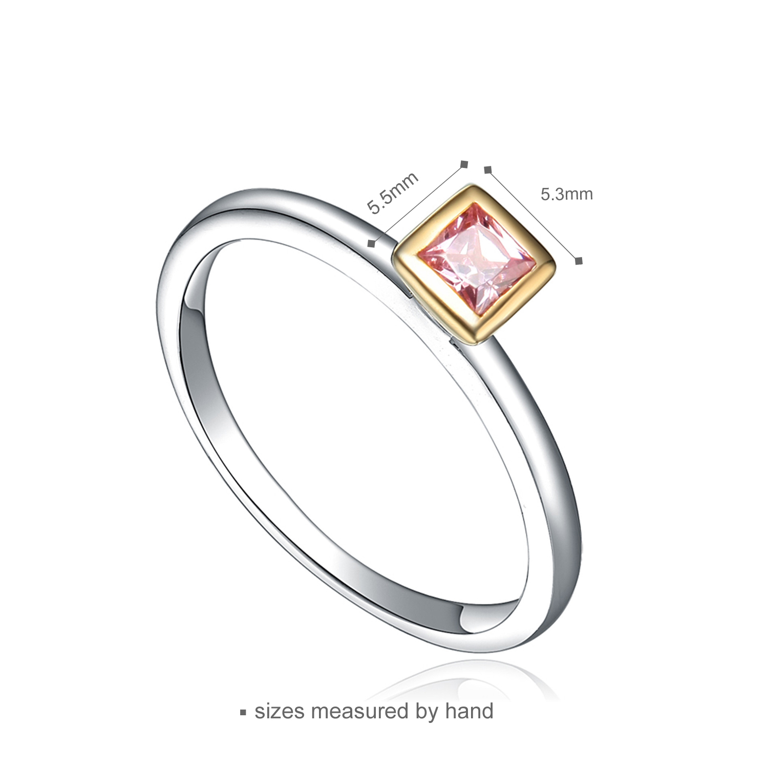 Simple Minimalist Square CZ Zircon Pink Jewelry Women Wholesale 925 Sterling Silver Rings