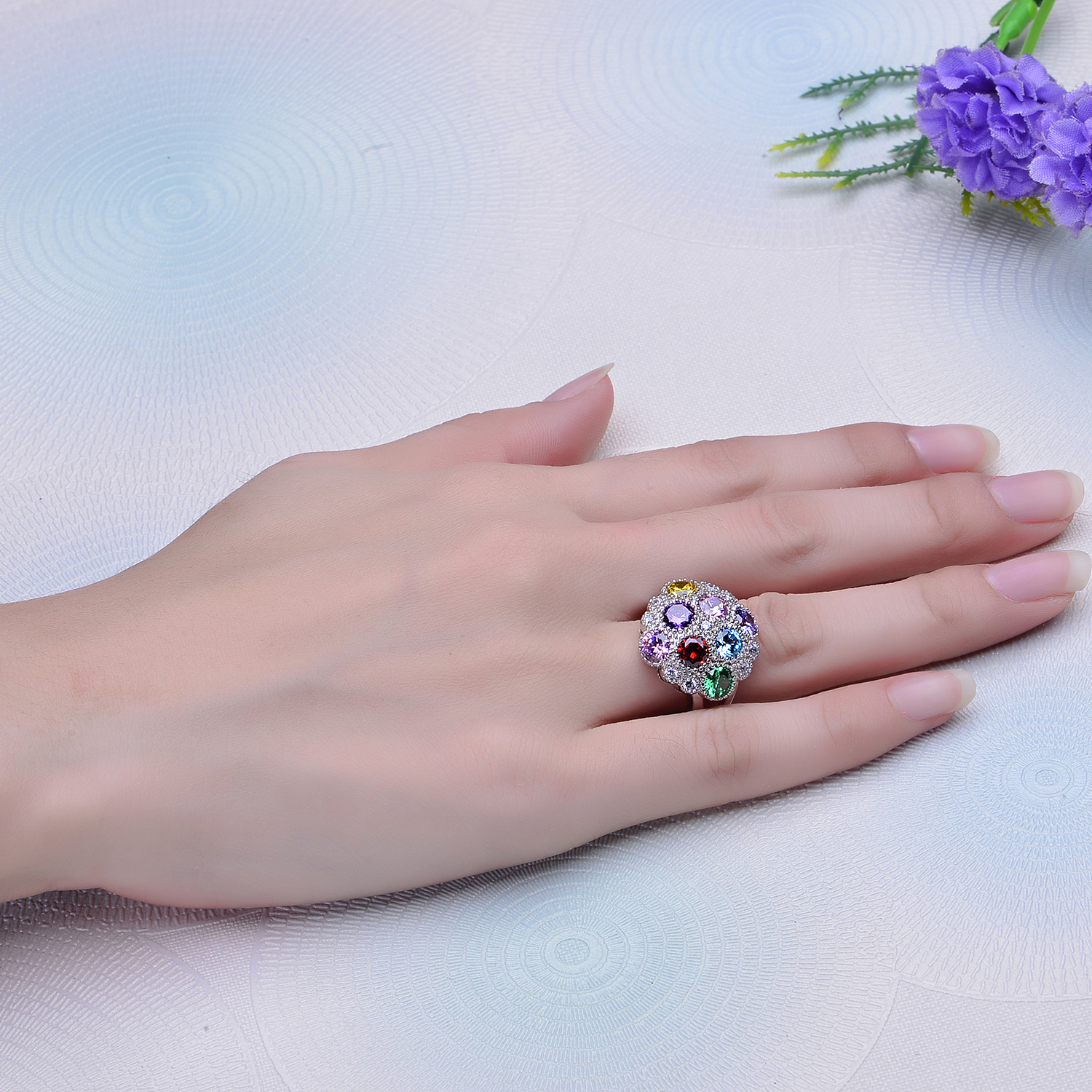 Colorful Stone Cubic Zirconia Wholesale Women Jewelry 925 Sterling Silver Rings Jewelry Women