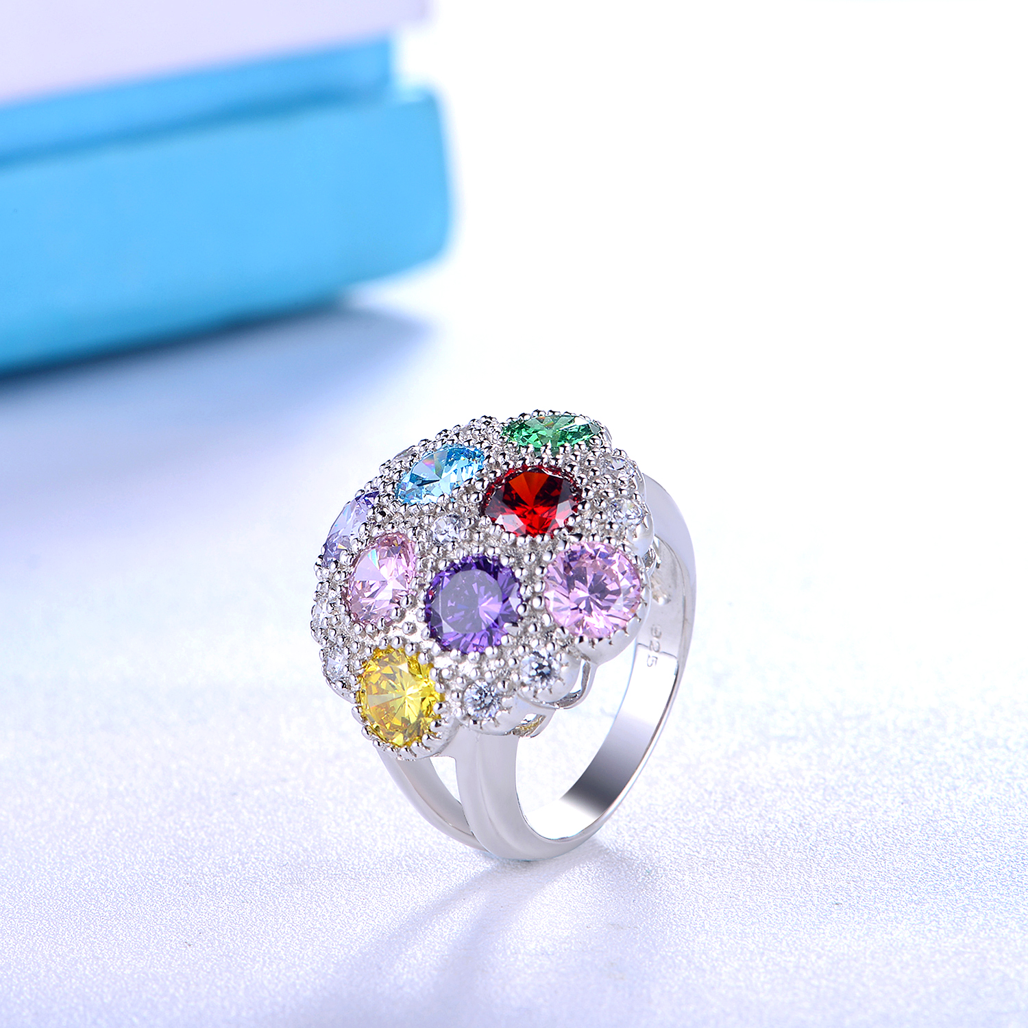 Colorful Stone Cubic Zirconia Wholesale Women Jewelry 925 Sterling Silver Rings Jewelry Women