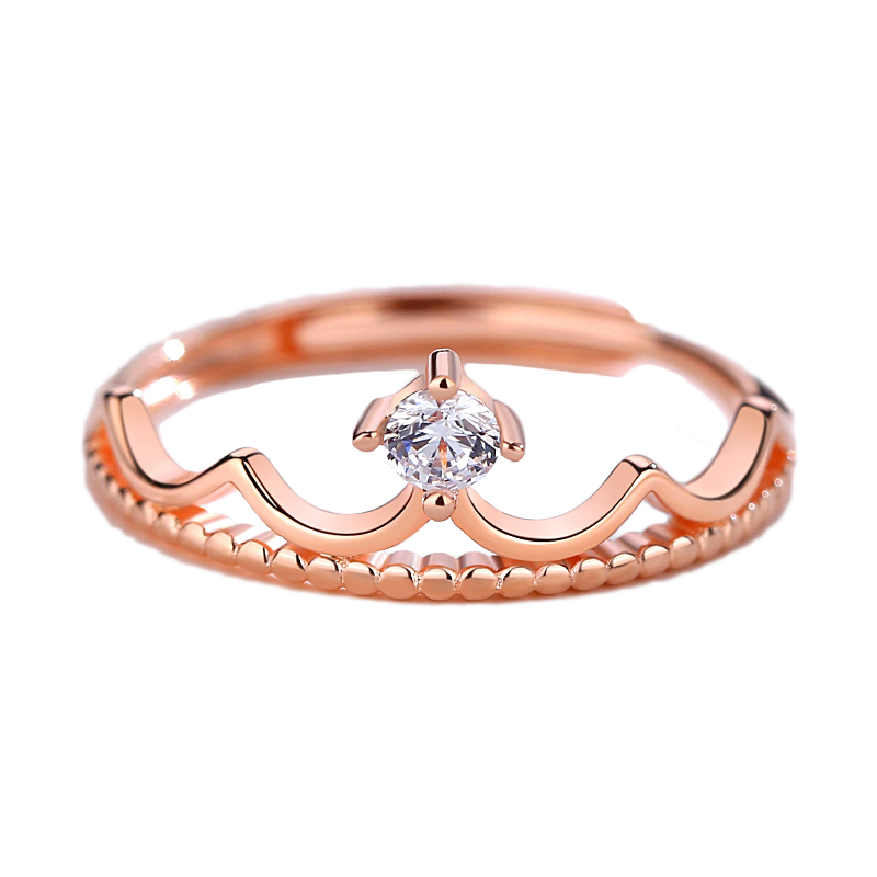 Rose Gold Plated Cubic Zircon Women's Jewelry Crown Engagement 925 Sterling Silver Rings