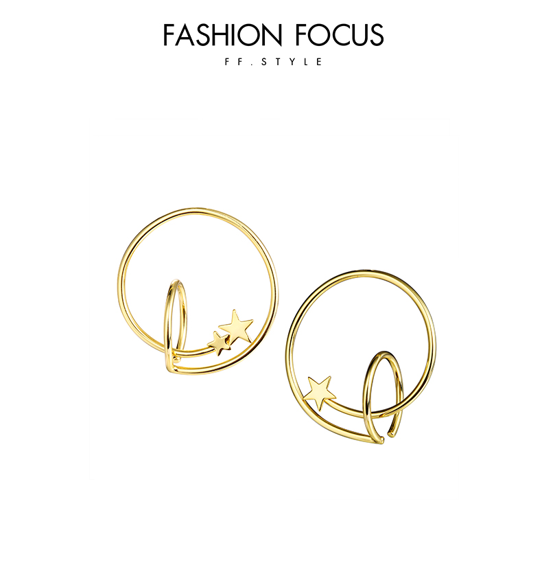 Custom design popular double circle brass star earrings 925 silver needle jewelry(图1)