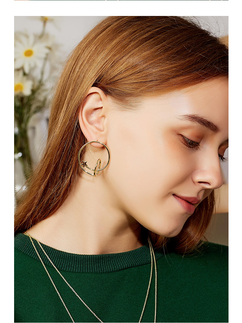 Custom design popular double circle brass star earrings 925 silver needle jewelry(图4)