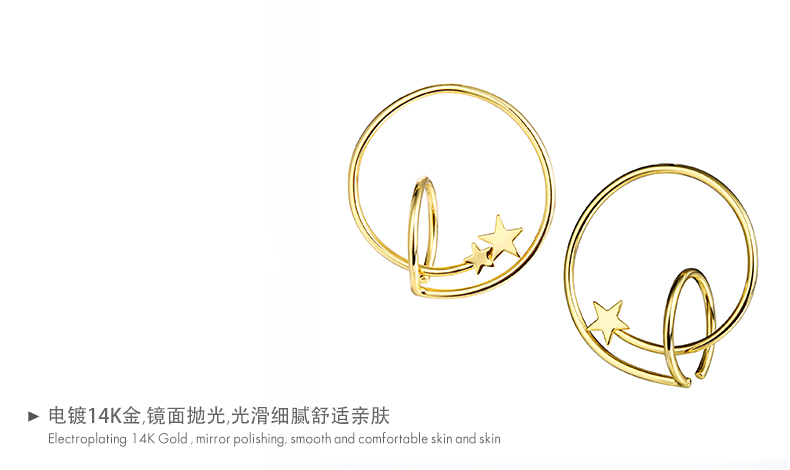 Custom design popular double circle brass star earrings 925 silver needle jewelry(图7)