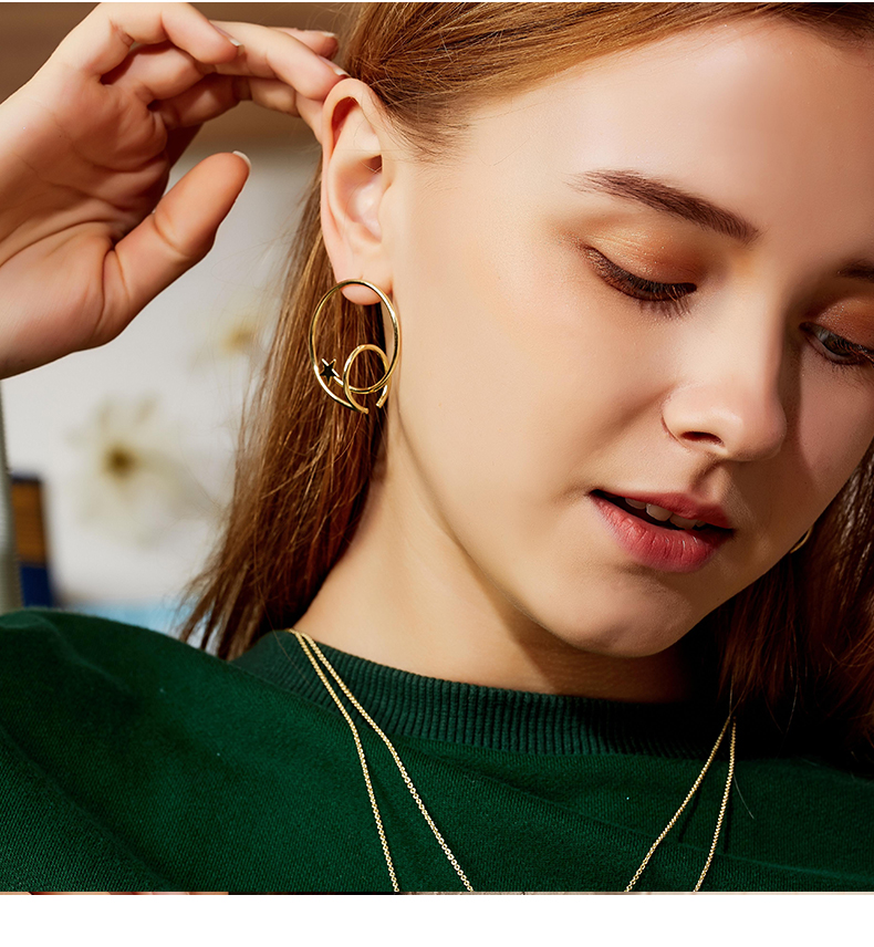 Custom design popular double circle brass star earrings 925 silver needle jewelry(图9)