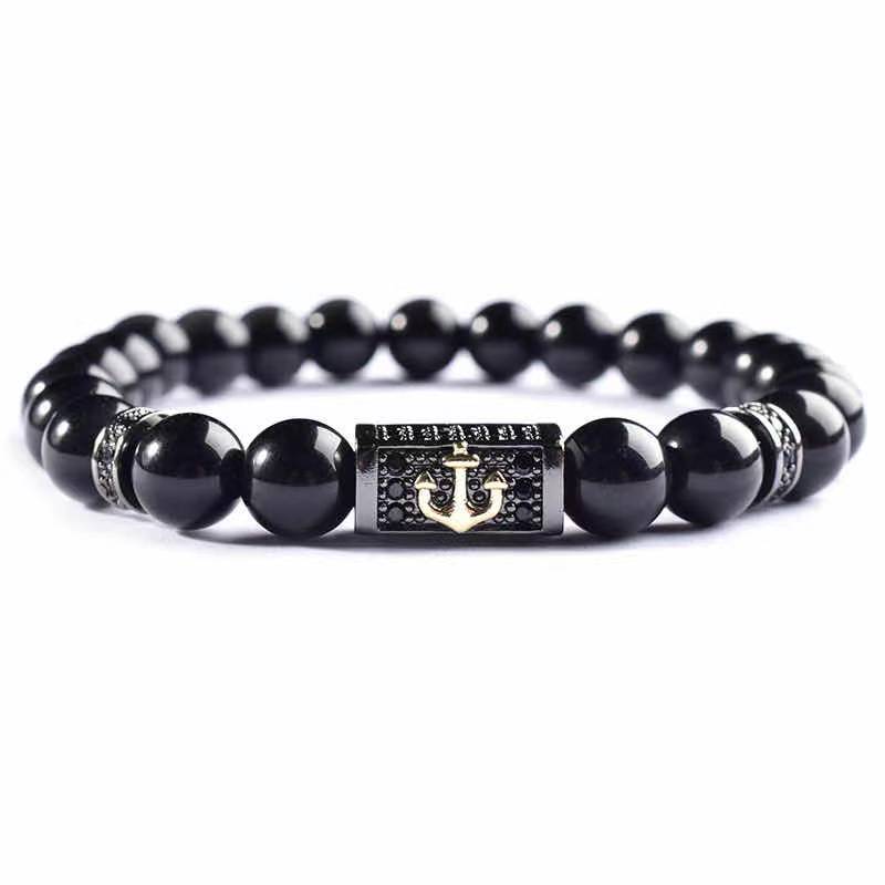 Black matte agate natural stone beads personalized Bangle mens Luxury Jewelry Bracelet(图10)