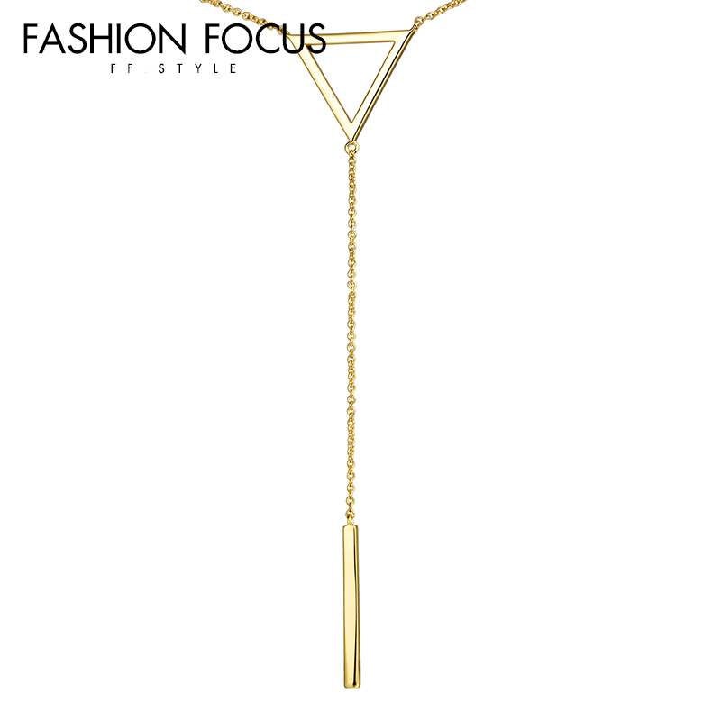 Gold 14K necklace fashion chain light luxury pendant environmental brass  geometry  sweater necklace(图2)
