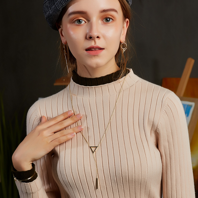 Gold 14K necklace fashion chain light luxury pendant environmental brass  geometry  sweater necklace(图4)