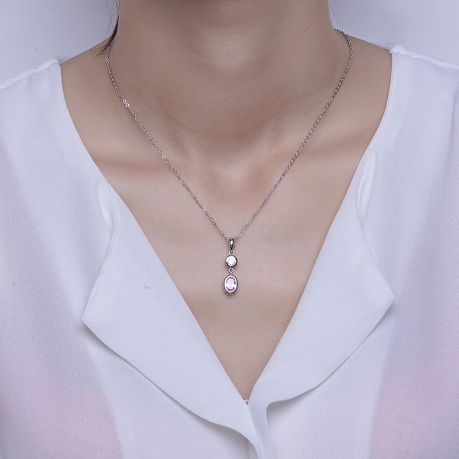 Customize Luxury Jewelry Sets 925 Silver Earrings Necklace Ring Set Pink Cubic Zirconia Jewellery(图4)