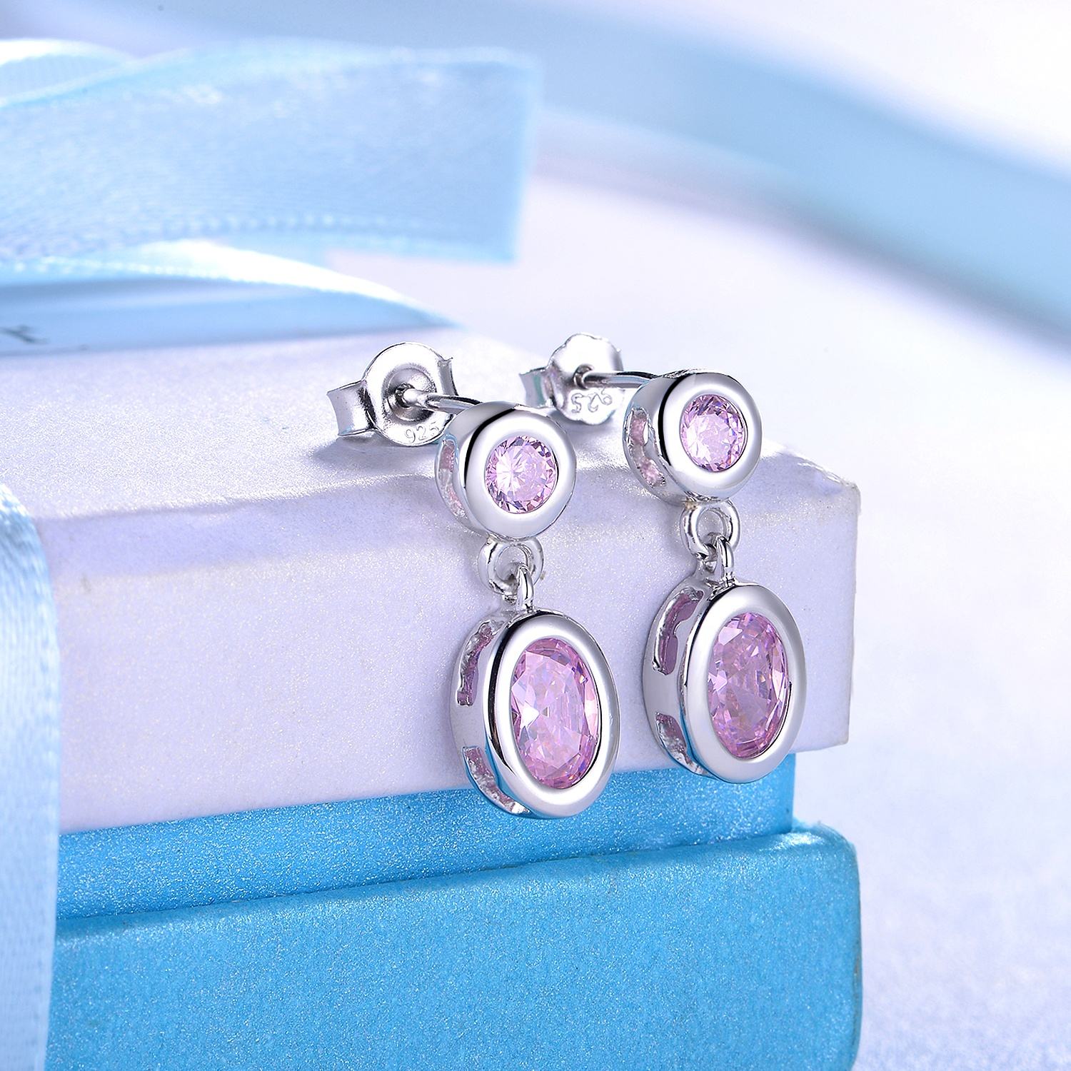 Customize Luxury Jewelry Sets 925 Silver Earrings Necklace Ring Set Pink Cubic Zirconia Jewellery(图5)