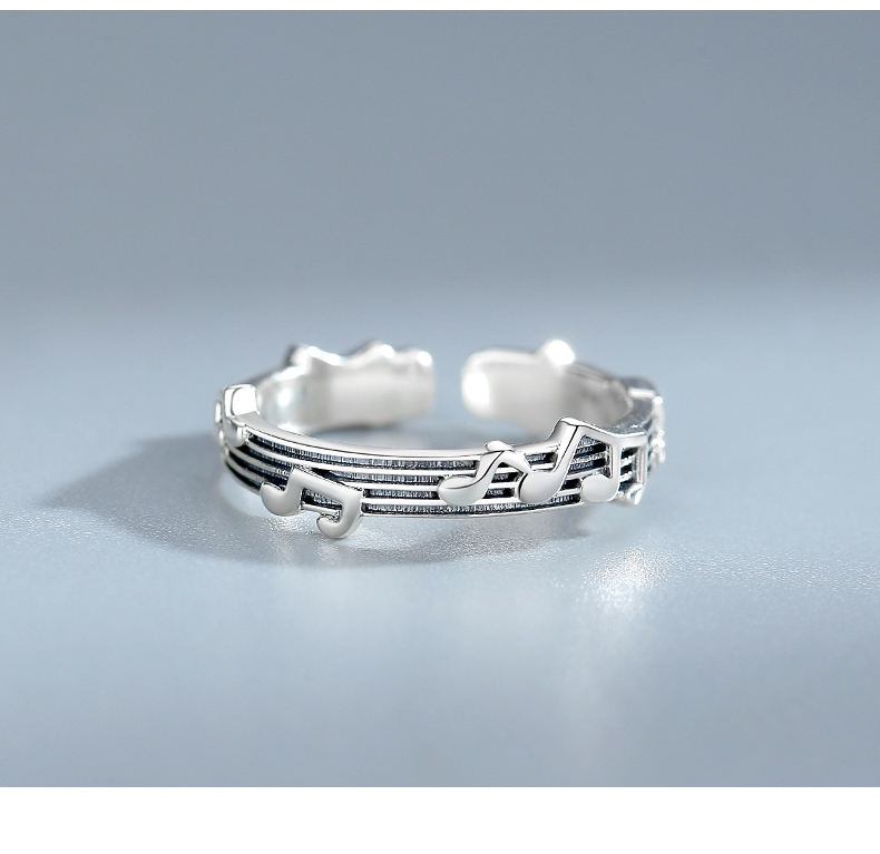 Custom Rhodium Plated 925 Sterling Silver Jewelry Finger Musical Note Women Adjustable Open Rings(图10)
