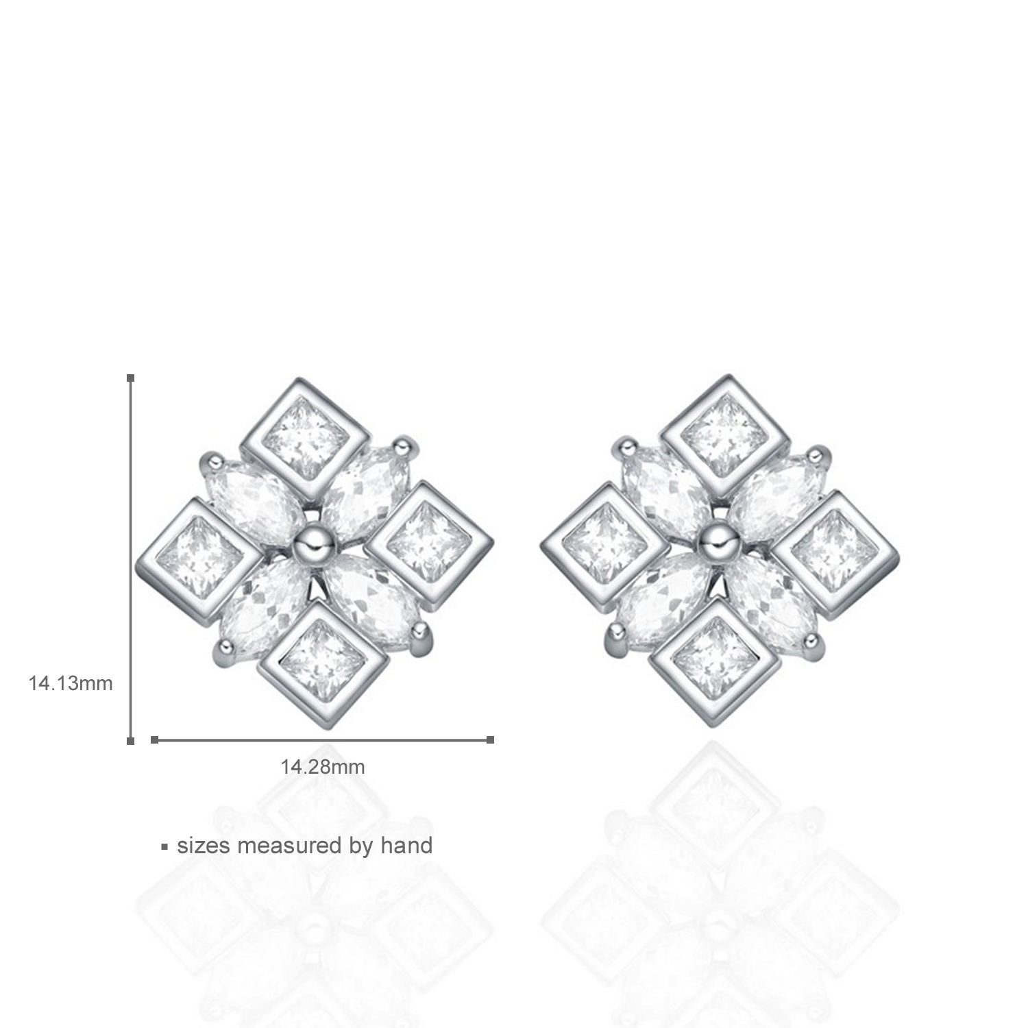  925 Sterling Silver Square Cubic Zircon Pendant Necklace Earrings Light Daily Wearing Jewelry Set(图4)