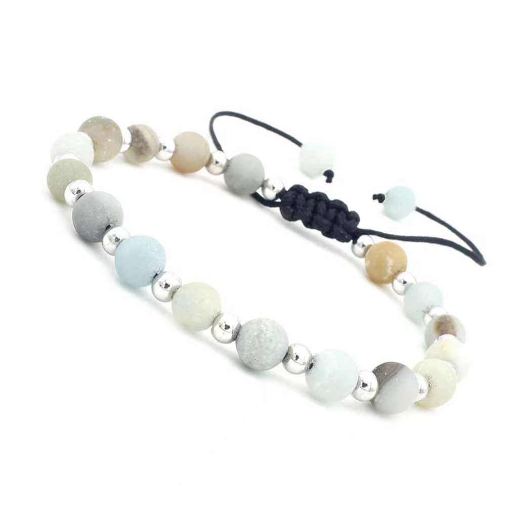 Unisex Fashionable 8mm Natural Stone Copper Beads Adjustable Accessories Beaded Braclet(图6)