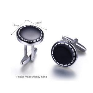 Round Black Enamel Fashion Rhodium Plated Cull-link Wholesale Brass Men Jewelry Cufflinks