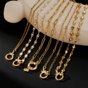 Silver jewelry DIY spring clasp necklace with 18K gold chain