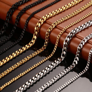 Silver jewelry men Cuban chain necklace bracelet 3mm to 9mm widths.