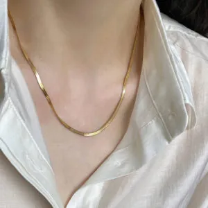 Minimalist flat snake chain silver jewelry with layering design