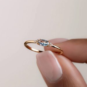 Classic Marquise Blue Stone Engagement Rings in Solid 925 Silver for Women