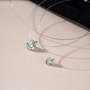 Elegant 925 Sterling Silver Jewelry Tear Drop Necklace with Cubic Zirconia Delicate Mermaid Pendant Fish Line Chain Minimalist Clavicle Accessories Transparent Fashion Jewelry