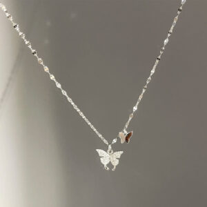 Elegant 999 Sterling Silver Butterfly Necklace for Women Minimalist Cubic Zirconia Clavicle Chain Silver Jewelry Dainty Layered Sparkling Pendant Trendy Y2K Light Luxury Accessory