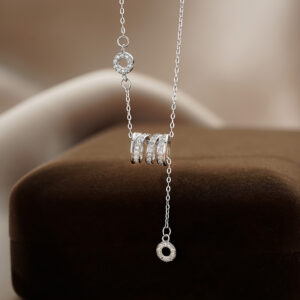 S999 Sterling Silver Jewelry Diamond Accented Slim Waist Pendant Necklace Trendy Designer Choker or Sweater Chain for Women