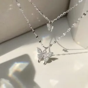 2025 New Double Layer Butterfly Pendant 925 Sterling Silver Necklace Elegant Minimalist Design Adjustable Chain for Women Fashionable Silver Jewelry Gift