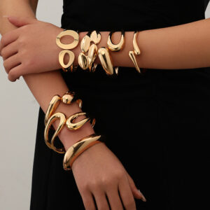 Women's silver jewelry bracelet wave pattern glossy finish