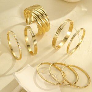 Stackable retro silver jewelry with diamonds gold plating