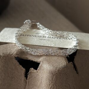 Sterling Silver Jewelry Double Row Geometric Diamond Lace Weave Bracelet Minimalist Boho Trendy Accessory