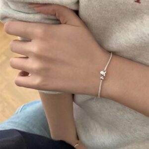 Trendy Heart Shaped Snake Chain Silver Jewelry with Small Silver Beads Minimalist Korean Style Elegant Design for Women