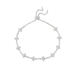 Silver Jewelry Adjustable Four Leaf Clover Bracelet with Shiny Crystals Star Design Elegant and Fashionable Adjustable Wrist Chain for Women
