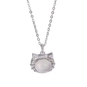 925 Sterling Silver Cat Pendant Necklace for Women Elegant White Agate Minimalist Jewelry Timeless Gift Cute Accessories