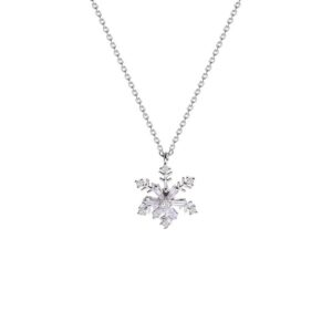 Rotating Snowflake Cubic Zirconia Titanium Steel Silver Jewelry Necklace Women Elegant Layering Chain Hypoallergenic Collarbone Pendant Lightweight Everyday Luxury Jewelry