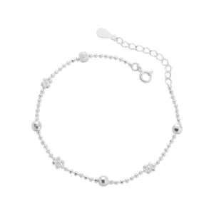 925 Sterling Silver Laser Etched Bead Flower Bracelet for Women Minimalist Korean Style Fashion Jewelry with Unique Floral Design Modern Cubic Zirconia Accents