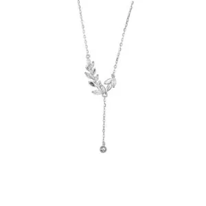 925 Sterling Silver Jewelry Necklace with Leaf and Wheat Design Light Luxury Minimalist Pendant Chain for Women