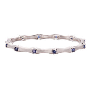 Natural Blue Sapphire Gemstone Women's Bracelet Luxury Textured 925 Sterling Silver Jewelry Collection