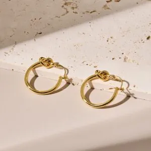 Minimalist hand tied brass jewelry earrings gold plated French style