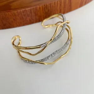 Wide twisted brass jewelry bracelet with crystals for women