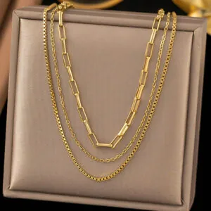 Retro brass jewelry layered necklace mixed metals vintage style