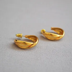 Brass jewelry twisted circle hoop earrings 18K gold plated